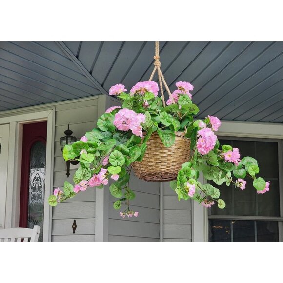 Faux Premium Pink Geranium Houseplant Artificial Silk Hanging Realistic 24" - Picture 2 of 4